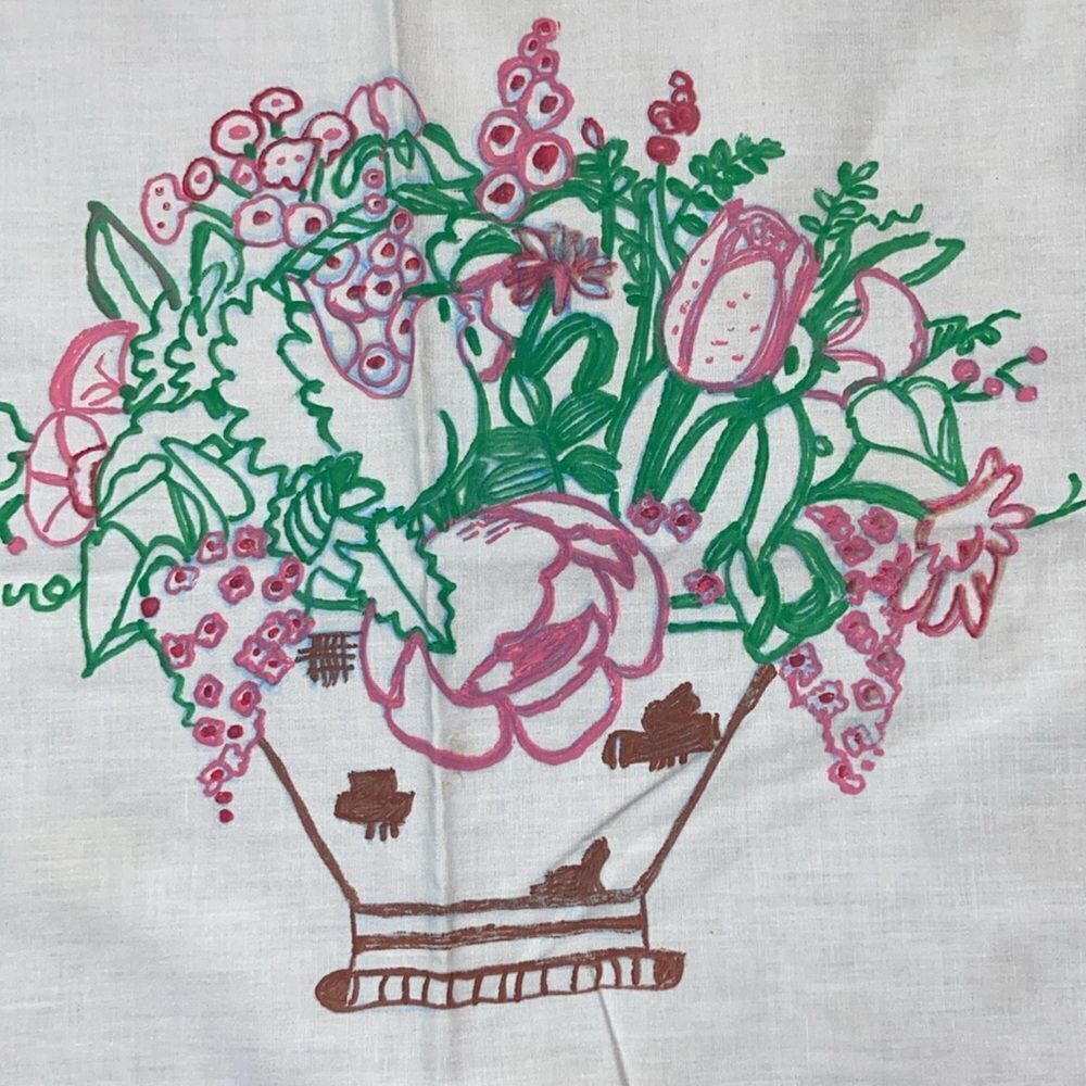 Vintage Floral Painting Table Runner Size 40”x40”